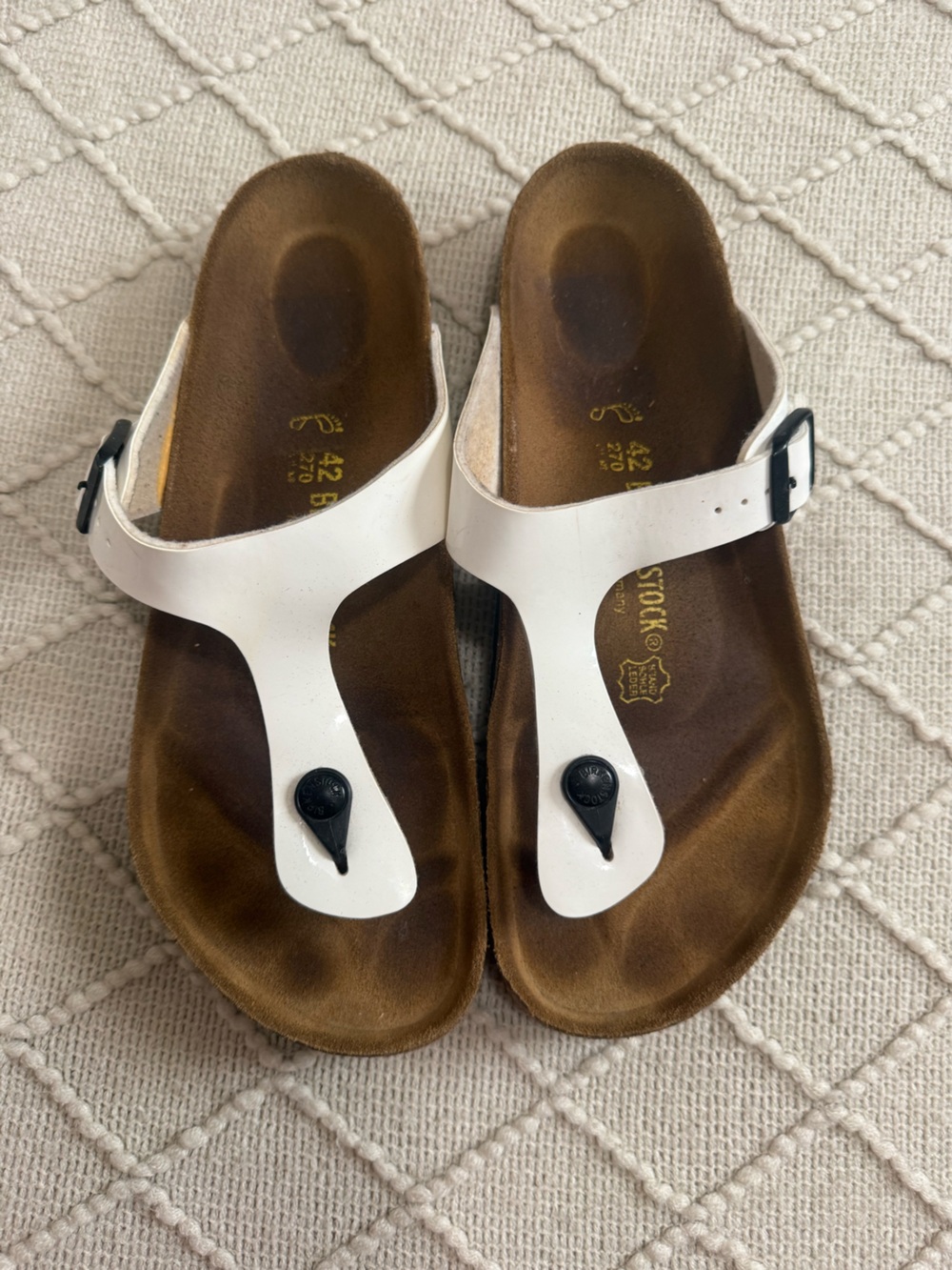 Birkenstock White Toe-Post Sandals with Black Accents
